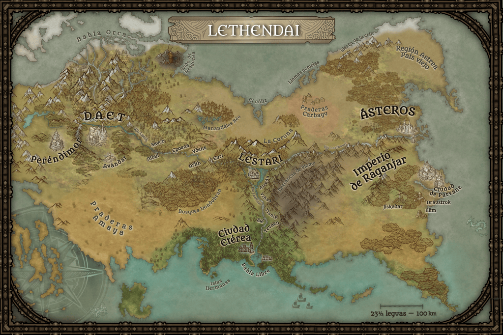 Mapa ilustrado de Lethendai; abre la imagen para explorar los detalles